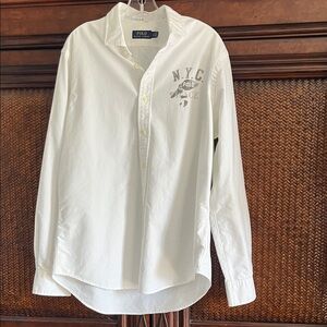 Polo by Ralph Lauren White Long-Sleeve Oxford Shirt with NYC Print